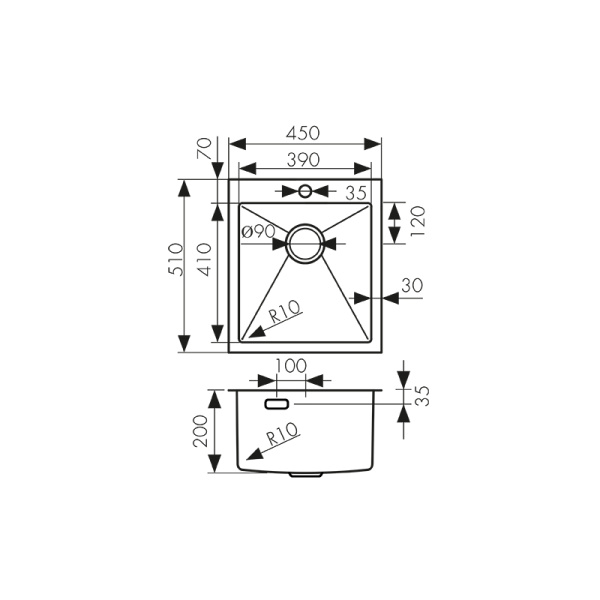 KSM-4551 Мойка из нержавеющей стали KAISER 450x510x200